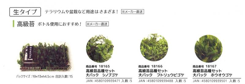 【産直】苔パック　生タイプ　高級苔品種セット　大パック　15入